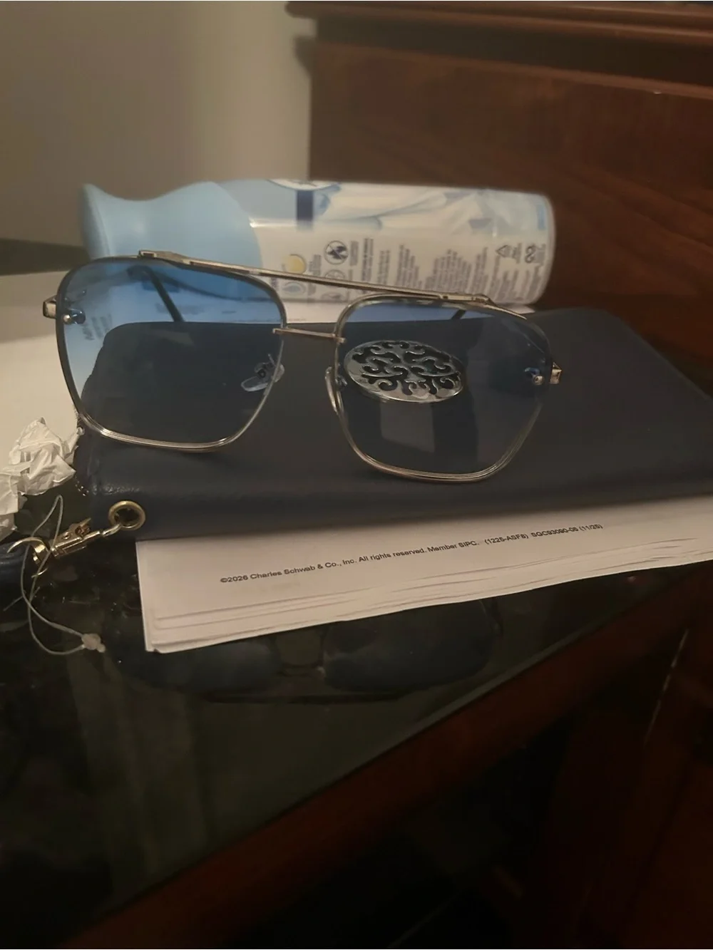 Men's aviator style Silver Metal Frame Sunglasses with Blue Lenses
